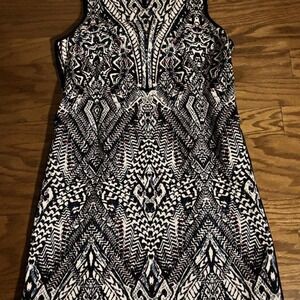 Adrianna Papell Womens Navy White Geometric Print Sleeveless Sheath‎ Dress 14